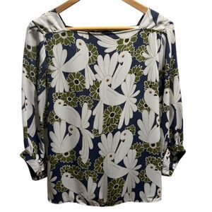NWT Ann Taylor Dove Floral Blouse Navy Green Size Medium